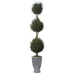 Uttermost Green Cypress Triple Topiary 43" High Faux Plant In Gray Pot