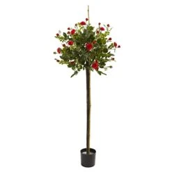Nearly Natural 3ft. Rose Topiary Silk Trees Red