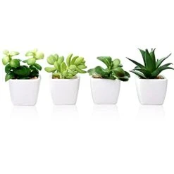 Artificial Succulent Plants Fake Succulent Plants Artificial Faux Succulents 4pcs Mini Potted Succulents For Home Office Room Decoration (Green)