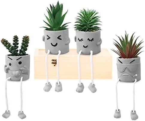 SEMSOIIO 2 Pcs Fake Plants In Cement Pot With Hanging Legs, Creative Artificial Faux Succulent For Home/Office Decor (Tongue & Smoking) 7 SEMSOIIO 2 Pcs Fake Plants In Cement Pot With Hanging Legs, Creative Artificial Faux Succulent For Home/Office Decor (Tongue & Smoking) - Image 7