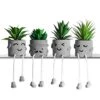 MAKHOT 4 PCS Creative Artificial Succulent Plants With Pots, Faux Succulents Cute Hanging Leg Potted Cubicle Accessories Decor, Mini Potted Fake Plant For Ideal Gift, Small Plants For Shelf Decor -Green Leaf Store 410qbWjf4HL