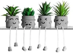 MAKHOT 4 PCS Creative Artificial Succulent Plants With Pots, Faux Succulents Cute Hanging Leg Potted Cubicle Accessories Decor, Mini Potted Fake Plant For Ideal Gift, Small Plants For Shelf Decor -Green Leaf Store 410qbWjf4HL. AC