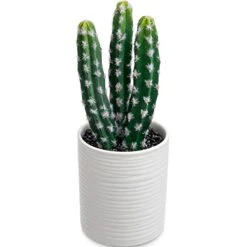 SEEKO Fake Cactus For Home Décor 11" - Artificial Faux Cactus For Southwest, Office, Desk, Shelf - Indoor Fake Plants - White Décor Accents - Modern Farmhouse Decor 