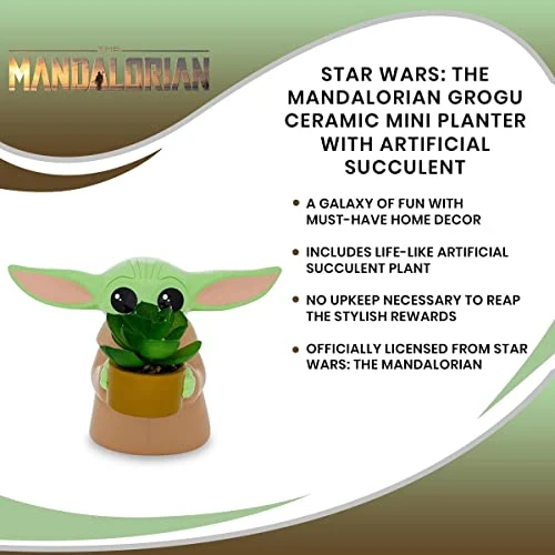 Silver Buffalo Star Wars: The Mandalorian Baby Yoda The Child Grogu 4-Inch Ceramic Mini Planter With Artificial Succulent 6 Silver Buffalo Star Wars: The Mandalorian Baby Yoda The Child Grogu 4-Inch Ceramic Mini Planter With Artificial Succulent - Image 6