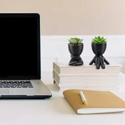 WOODWORD Fake Succulent, Mini Succulents Plants Artificial In Black Modern Human Shaped Ceramic Pots Cute Desk Decor For Office Decor For Women, Bathroom 2PCS 13 WOODWORD Fake Succulent, Mini Succulents Plants Artificial In Black Modern Human Shaped Ceramic Pots Cute Desk Decor For Office Decor For Women, Bathroom 2PCS -Green Leaf Store 412p33Qc2ML