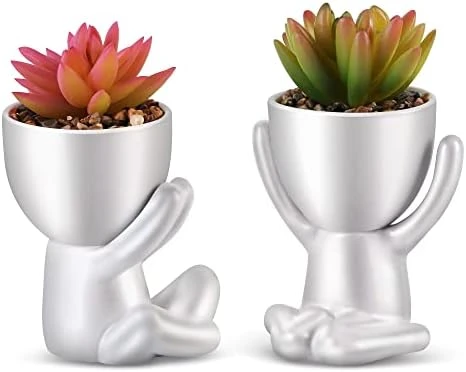 WOODWORD Fake Succulent, Mini Succulents Plants Artificial In Black Modern Human Shaped Ceramic Pots Cute Desk Decor For Office Decor For Women, Bathroom 2PCS 11 WOODWORD Fake Succulent, Mini Succulents Plants Artificial In Black Modern Human Shaped Ceramic Pots Cute Desk Decor For Office Decor For Women, Bathroom 2PCS - Image 11