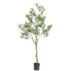 Nafresh Tall Faux Olive Tree，7ft（84in） Realistic Potted Silk Artificial Olive Tree， Fake Olive Trees Indoor With Green Leaves And Big Fruits For Home Office Living Room Bedroom Stairs Foyer Decor.