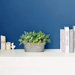 Dahey Artificial Eucalyptus Leaves Faux Plants Indoor For Farmhouse Home Decor, Desk Fake Potted Plants In Rustic Rectangular Pots Table Centerpiece For Office Bathroom Desk Room Greenery Decor -Green Leaf Store 413lbaR32lL