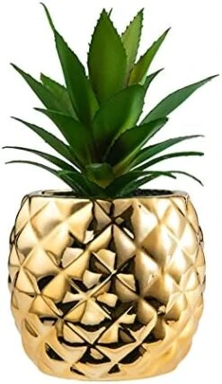 Golden Pineapple Ananas Potted Artificial Succulents Faux Plants Home Office Tabletop Decoration (Gold) -Green Leaf Store 414vljQGM2S. AC