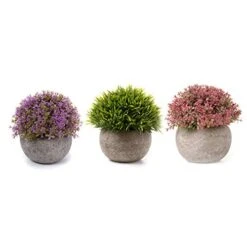 T4U Plastic Artificial Plants Fake Plants With Pots Decorative Colorful Lifelike Flower For Home/Office Decor Pack Of 3