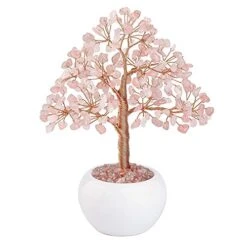 CrystalTears Rose Quartz Crystal Money Tree Feng Shui Natural Healing Crystal Gemstone Bonsai Tree Gifts For Mom Home Office Decor Good Luck