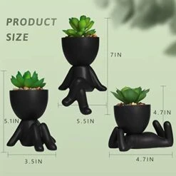 Zerzsy 3 PCS Cute Artificial Succulent Plants With Creative Human Shaped Pots, Mini Potted Succulents Decor For Home Decor (Matte Black) -Green Leaf Store 415tbnvOxFL