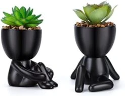 WOODWORD Fake Succulent, Mini Succulents Plants Artificial In Black Modern Human Shaped Ceramic Pots Cute Desk Decor For Office Decor For Women, Bathroom 2PCS 17 WOODWORD Fake Succulent, Mini Succulents Plants Artificial In Black Modern Human Shaped Ceramic Pots Cute Desk Decor For Office Decor For Women, Bathroom 2PCS -Green Leaf Store 4169vhHksKL. AC