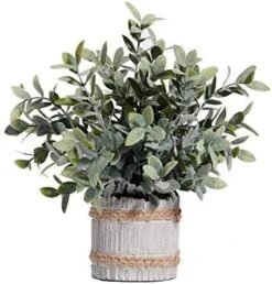 Ifreeside Small Potted Artificial Plants Plastic Fake Greenery Topiary Shrubs For Home Office Farmhouse Bathroom Tabletop Indoor Decor Green Rosemary -Green Leaf Store 416DM8E3ubL. AC