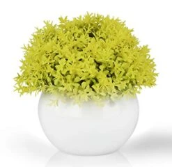 Mini Artificial Plant In White Ceramic Pot | Decorative Faux Plant For Home/Office Decor | Small Potted Topiary | Farmhouse Decor Accent | Desk/Kitchen/Bathroom/Shelf Fake Plant (Yellow)
