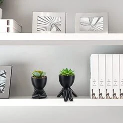 WOODWORD Fake Succulent, Mini Succulents Plants Artificial In Black Modern Human Shaped Ceramic Pots Cute Desk Decor For Office Decor For Women, Bathroom 2PCS 14 WOODWORD Fake Succulent, Mini Succulents Plants Artificial In Black Modern Human Shaped Ceramic Pots Cute Desk Decor For Office Decor For Women, Bathroom 2PCS -Green Leaf Store 417VoV9QIpL