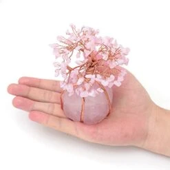 Top Plaza Rose Quartz Healing Crystals Copper Money Tree Desk Office Decor Wrapped On Natural Rose Quartz Base Feng Shui Luck Figurine -Green Leaf Store 417vJHPB0rL