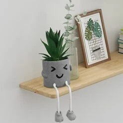 MAKHOT 4 PCS Creative Artificial Succulent Plants With Pots, Faux Succulents Cute Hanging Leg Potted Cubicle Accessories Decor, Mini Potted Fake Plant For Ideal Gift, Small Plants For Shelf Decor -Green Leaf Store 418Duxcl0KL