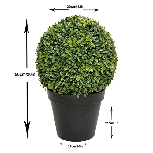 2 X Artificial Premium Quality Topiary Boxwood Ball Plants In Black Pots For Indoor Outdoor Decor, UV Stable (20in/50cm) 2 2 X Artificial Premium Quality Topiary Boxwood Ball Plants In Black Pots For Indoor Outdoor Decor, UV Stable (20in/50cm) - Image 2
