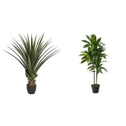 Nearly Natural 4' Spiked Agave Plant, Green & 43in. Dracaena Silk (Real Touch) Artificial Plant, Green