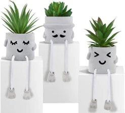 Creative Succulent Plants Potted, Mini Artificial Decorative Potted Plants With Grey Pots - Set Of 3 -Green Leaf Store 41A6c3oPUTL. AC