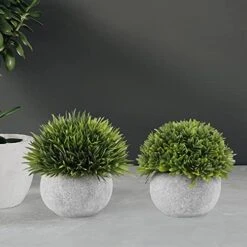 N-O Artificial Potted Plants Bathroom Home Office Decor Mini Fake Greenery Faux Topiary Shrubs Plants For Desk Decoration 3 Packs (Green), 4.3 X 4.3 X 4.7in -Green Leaf Store 41A8gy8z03L
