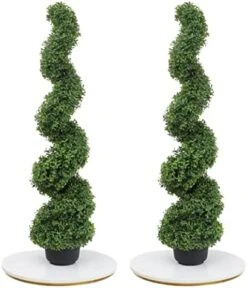 59 Inch Artificial Boxwood Topiary Tree Spiral Plants Fake Faux Plant Decor In Plastic Pot Green Indoor Or Outdoor, Set Of 2 -Green Leaf Store 41Br0jp7I1L. AC