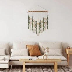 Boho Wall Decor Artificial Eucalyptus Wall Hanging Bathroom Decor Fake Eucalyptus Plants Greenery Leaves With Wooden Bead Garland On Stick Rustic Farmhouse Home Decorations For Bedroom Nursery Kitchen -Green Leaf Store 41BzpESBFAL