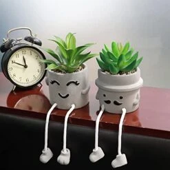MAKHOT 4 PCS Creative Artificial Succulent Plants With Pots, Faux Succulents Cute Hanging Leg Potted Cubicle Accessories Decor, Mini Potted Fake Plant For Ideal Gift, Small Plants For Shelf Decor -Green Leaf Store 41CMFV3PzRL