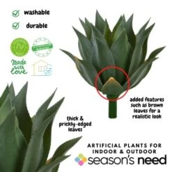 Season's Need 20" Agave Artificial Succulent Large Plants For Indoor Outdoor, Fake Tropical Farmhouse Aesthetic Décor, Patio Porch Decorative Silk Plant, Unpotted Green Spiked Agave (Pack Of 1) -Green Leaf Store 41CO4pOxUVL