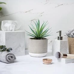 Kurrajong Farmhouse Faux Plant In Pot - 8" X 4.5" | Beautiful Faux Succulent Plant Decor | Artificial Succulent Plants | Faux Plants Indoors -Green Leaf Store 41EnQbnzR0L