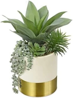 Large Artificial Succulents Plants Faux Succulents 12" Fake Succulent Plants In Gold Ceramic Pot Succulent Plant For Desk Modern Home Living Room Office Table Shelf Decor -Green Leaf Store 41FEmPXAk7L. AC