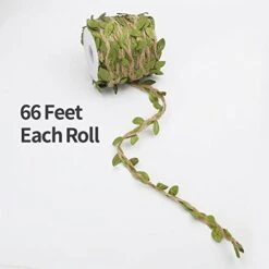 Tenn Well 66Ft Natural Jute Twine, 5MM Burlap Leaf Ribbon With Artificial Vine Green Leaves For Wedding Home Garden Jungle Safari Party Decorations