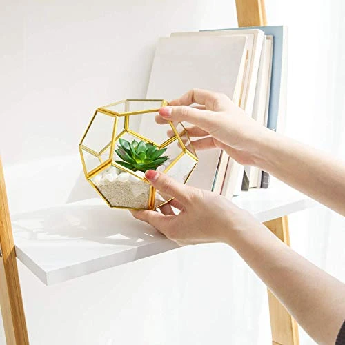 Mkono Artificial Succulent In 3 Pack Mini Glass Geometric Terrarium, Miniature Potted Faux Plant Bookshelf Desk Boho Office Room Decor For Women Girls Dorm Gift Idea, Gold 3 Mkono Artificial Succulent In 3 Pack Mini Glass Geometric Terrarium, Miniature Potted Faux Plant Bookshelf Desk Boho Office Room Decor For Women Girls Dorm Gift Idea, Gold - Image 3