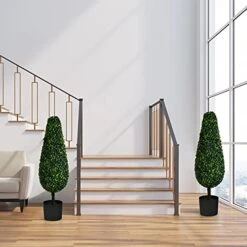 BestComfort 3ft Artificial Boxwood Topiary Tower Tree Set Of 2, Faux Plant Greenery Decor For House Garden Office And Store Decoration, Faux Potted Boxwood Plant, No Maintenance -Green Leaf Store 41HGfv5lkwL