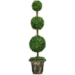 Goplus 4 Ft Artificial Boxwood Topiary Tree, Fake Greenery Plants Ball Tree, Leaves & Cement-Filled Plastic Flower Pot Decorative Trees For Home Office Indoor Outdoor