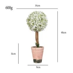 OAutoSjy Artificial Ball Shaped Tree Artificial Plants Potted Fake Topiary Single Ball Tree In Pot Simulation Plastic Faux Flower Ornament Tabletop Decorative Home Indoor Outdoor Decor, White Type 1