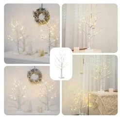 PABIPABI Home Decorations 2 Pack Lighted Birch Tree 24 LED 24'' Money Tree Bonsai Tree Artificial Tree Lights Battery Powered Timer Tabletop Ceterpieces Tree For Home Party Wedding Decor -Green Leaf Store 41LOvuwmqjL