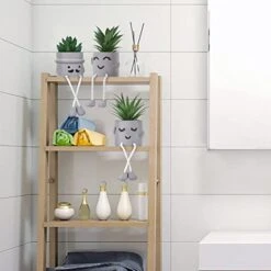 WOODWORD 3 Pack Mini Potted Fake Succulents Desk Plant With Creative Emotional Cement Pots For Shelf Home Bathroom Living Room Kitchen Decor And Office Decorations -Green Leaf Store 41LvlL39TDL