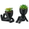 WOODWORD Fake Succulent, Mini Succulents Plants Artificial In Black Modern Human Shaped Ceramic Pots Cute Desk Decor For Office Decor For Women, Bathroom 2PCS -Green Leaf Store 41NIG6OnCEL