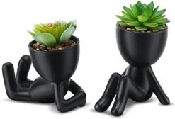 WOODWORD Fake Succulent, Mini Succulents Plants Artificial In Black Modern Human Shaped Ceramic Pots Cute Desk Decor For Office Decor For Women, Bathroom 2PCS 16 WOODWORD Fake Succulent, Mini Succulents Plants Artificial In Black Modern Human Shaped Ceramic Pots Cute Desk Decor For Office Decor For Women, Bathroom 2PCS -Green Leaf Store 41NIG6OnCEL. AC