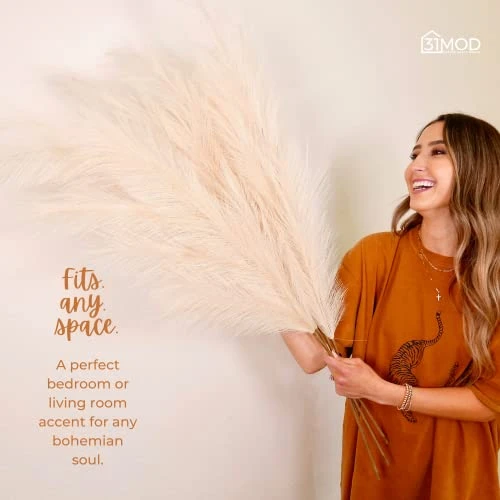 31Mod Faux Pampas Grass With 4 Large Artificial Pampas Grass Stems — 43" (Set Of 4), No-Shedding And Low Maintenance Pampas Grass Decor, Fake Pampas Grass, Pampas Grass Large, Boho Decor (43") 2 31Mod Faux Pampas Grass With 4 Large Artificial Pampas Grass Stems — 43" (Set Of 4), No-Shedding And Low Maintenance Pampas Grass Decor, Fake Pampas Grass, Pampas Grass Large, Boho Decor (43") - Image 2