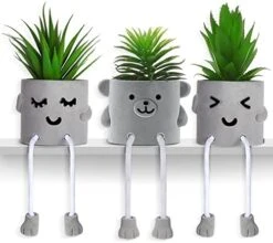 Artificial Potted Plant Faux Succulent Plant Cubicle Decor Cute Fake Desktop Plant Hanging Leg Cement Potted Decor For Bookshelf Bedroom Living Room Office Decor (Simple Style,2 Pcs) -Green Leaf Store 41OKNjB08nL. AC