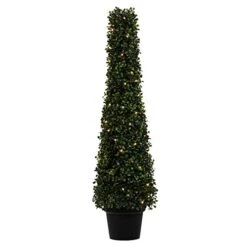 Vickerman Everyday Artificial Pre-Lit Boxwood Topiary Cone 36 Inch Tall - UV Resistant Indoor Outdoor - Potted Natural Green - Faux Tree Decoration Home Patio Entryway
