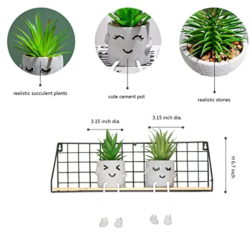 Sets Of 2 Artificial Potted Plant Small Fake Succulent Faux Plant Cute Hanging Leg Cement Potted Succulents Decor For Gift, Office Decoration, Home Décor (2 Smiley) 2 Sets Of 2 Artificial Potted Plant Small Fake Succulent Faux Plant Cute Hanging Leg Cement Potted Succulents Decor For Gift, Office Decoration, Home Décor (2 Smiley) - Image 2