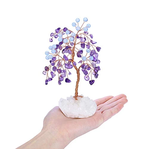 Jovivi Amethyst Crystal Tree With Aquamarine Round Beads, Clear Quartz Cluster Base Healing Crystals Feng Shui Bonsai Money Tree Home Office Desk Decor For Wealth And Luck 1 Jovivi Amethyst Crystal Tree With Aquamarine Round Beads, Clear Quartz Cluster Base Healing Crystals Feng Shui Bonsai Money Tree Home Office Desk Decor For Wealth And Luck