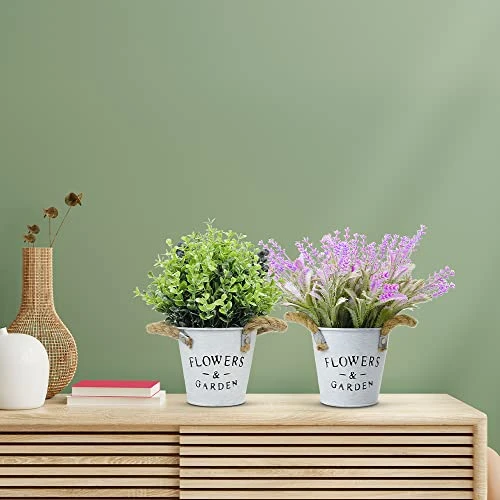 Supecaty 2 Pack Artificial Plants Fake Purple Lavender And Blueberry Plants In Metal Pots, Small Farmhouse Flowers For Indoor Outdoor Home Bathroom Kitchen Office Party Decoration 2 Supecaty 2 Pack Artificial Plants Fake Purple Lavender And Blueberry Plants In Metal Pots, Small Farmhouse Flowers For Indoor Outdoor Home Bathroom Kitchen Office Party Decoration - Image 2