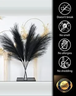 Tall 43'' Black 3-pcs Artificial Faux Pampas Grass Tall, Decor For Living Room / Wedding Decoration Floor Vase Filler