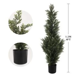 LUWENER Two 4FT Artificial Cedar Topiary Trees,Fake Topiary Outdoor Plants In Pot, UV Rated Plant For The Front Door,Christmas Decor,Garden Decor -Green Leaf Store 41QwJcGjPzL