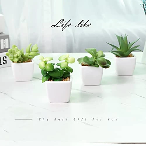 Artificial Succulent Plants Fake Succulent Plants Artificial Faux Succulents 4pcs Mini Potted Succulents For Home Office Room Decoration (Green) 4 Artificial Succulent Plants Fake Succulent Plants Artificial Faux Succulents 4pcs Mini Potted Succulents For Home Office Room Decoration (Green) - Image 4